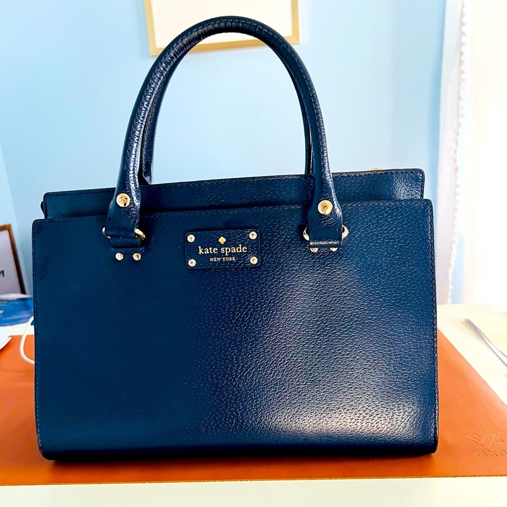 Kate Spade Medium Leather Satchel in Navy Blue